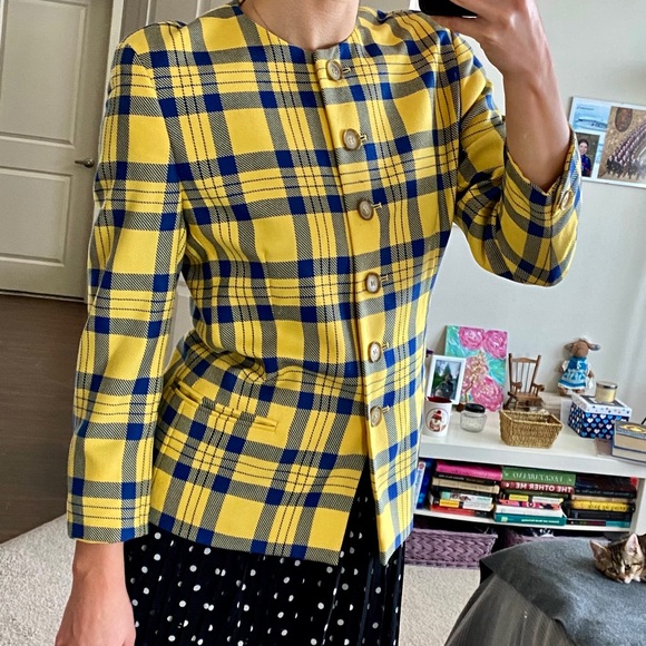 🍁Bright yellow Checkered Wool Jacket - Picture 5 of 13